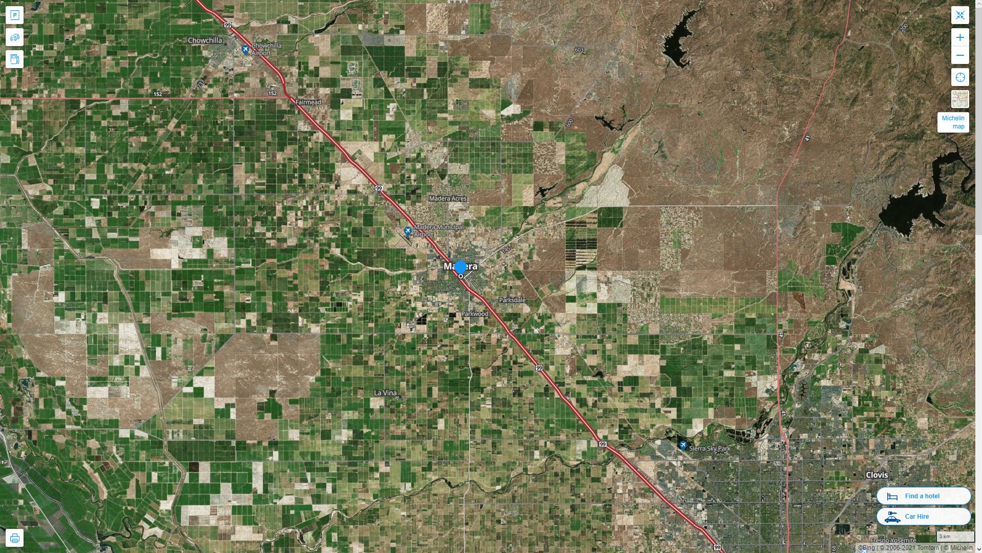 Madera California Highway and Road Map with Satellite View